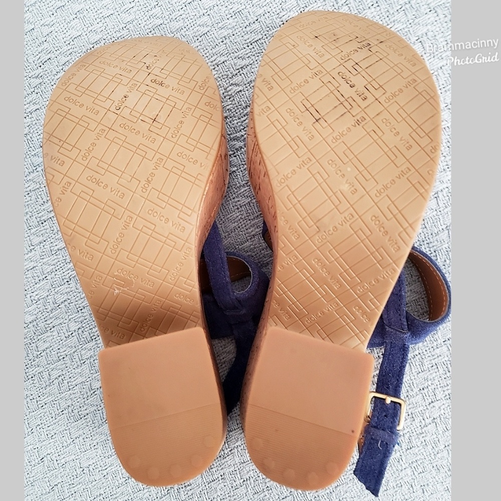 Dolce Vita Rita Blue Suede Cork Platform Sandals - Picture 6 of 8